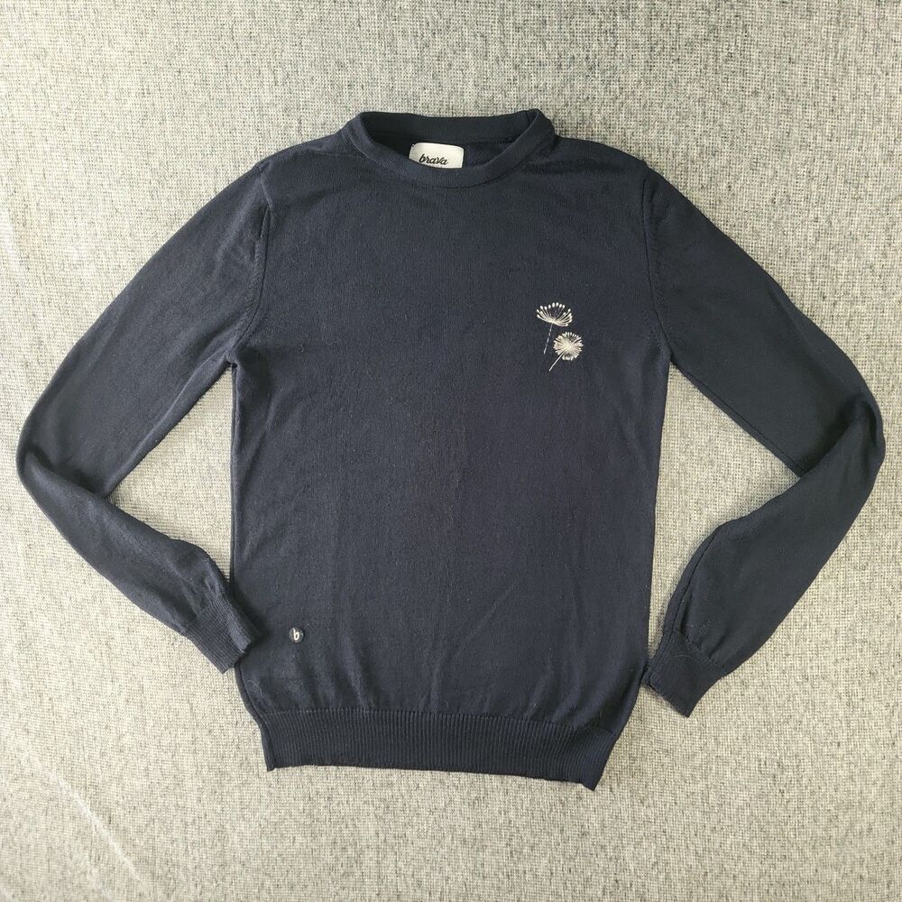 Brava Fabrics Merino Wool Sweater Womens Small Navy Blue Dandelion Knit Pullover